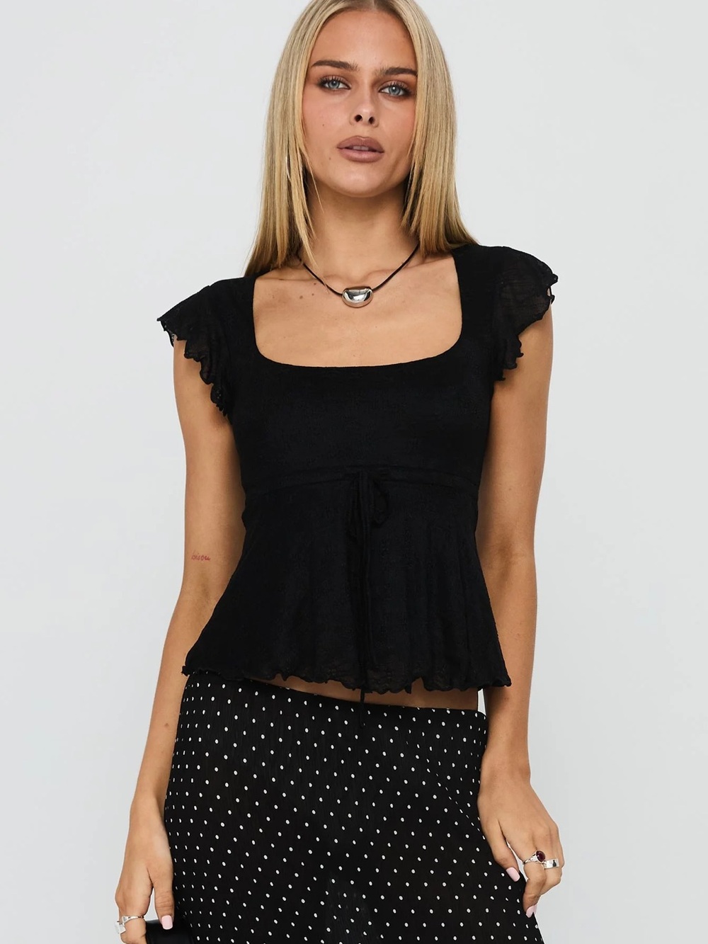 Princess Polly Auroraah Frill Top Black